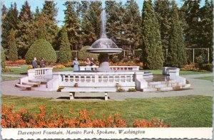 Postcard WA Spokane - Davenport Fountain in Manito Park