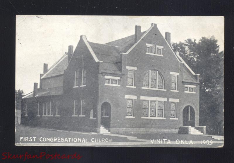 VINITA OKLAHOMA FIRST CONGREGATIONAL CHURCH ANTIQUE VINTAGE POSTCARD B&W