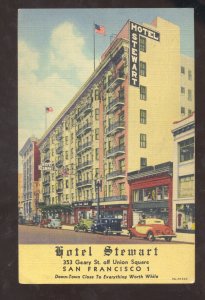 SAN FRANCISCO CALIFORNIA HOTEL STEWART LINEN VINTAGE ADVERTISING POSTCARD