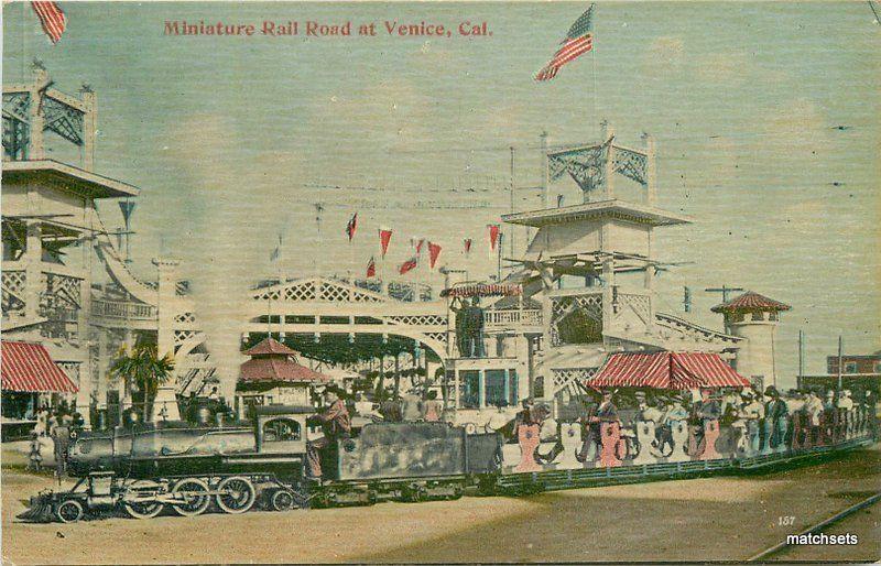 Amusement Miniature Railroad Venice California Flag C-1910 Tichnor postcard 8916