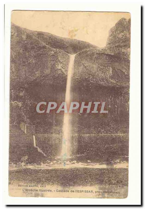 L & # 39ardeche illustrated Old Postcard of Waterfall & # 39Espissar near Ant...