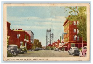 c1950's Hotel Reeta, East Main Street & Lift Bridge Welland Canada Postcard