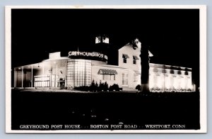 PC1/ Westport Connecticut RPPC Postcard c1940s Greyhound Bus Station 554