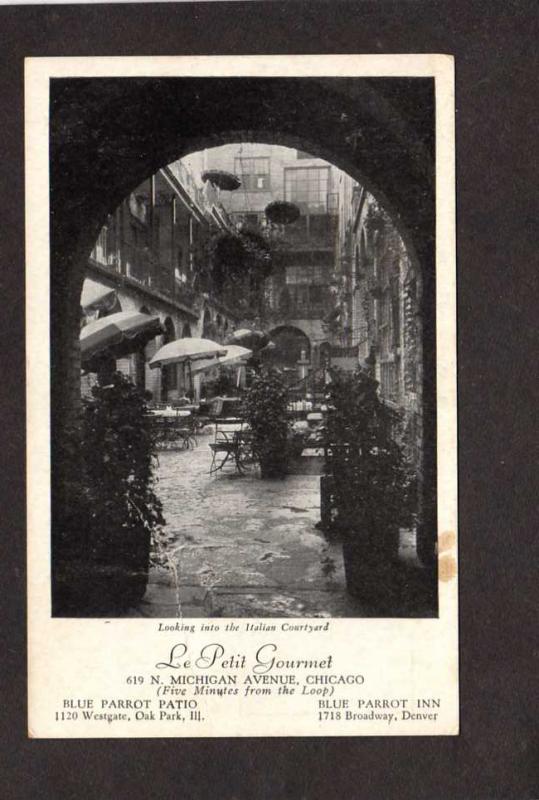 IL Le Petit Gourmet Restaurant Chicago Illinois Postcard Blue Parrot Patio