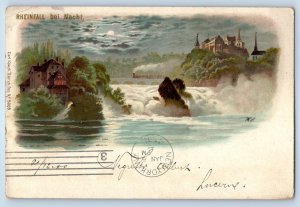 Lucerne Luzern Switzerland Postcard Rhine Falls at Night 1900 Antique Posted
