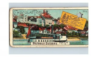 Vintage 1890's Victorian Trade Card Toblerone Swiss Chocolate - Boat Small Town