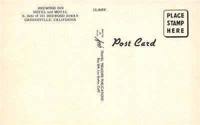 REDWOOD INN Garberville, CA Roadside Hotel & Motel ca 1940s Linen Postcard