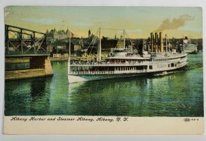 Albany Harbor and Steamer New York 1908 to Philadelphia Postcard T4