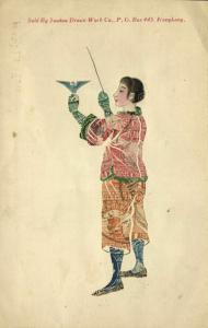 china, Chinese Stamp Collage Woman with Bird (1899) Swatow Drawn Work Co.