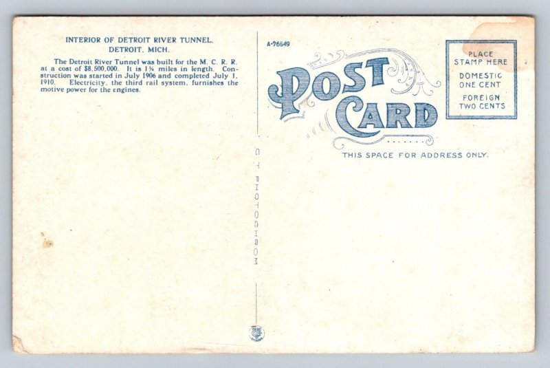 Detroit River Tunnel  Michigan   Postcard