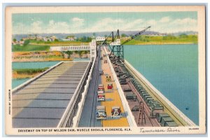 c1940's Driveway on Top of Wilson Muscle Shoals Dam Florence AL Postcard 