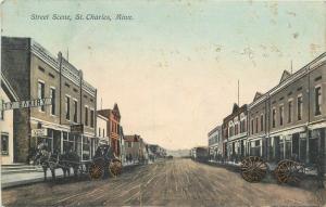 CHARLES MINNESOTA 1908 Street Scene Frisch & CO postcard 4272