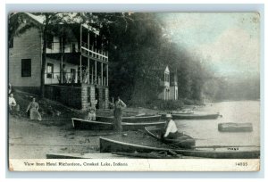 c. 1910 Hotel Richardson Crooked Lake, IN Boats Beach Postcard P14 