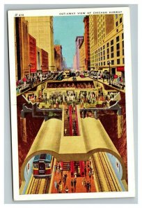 Vintage 1930's Postcard Cut-Away View of The Chicago Subway Illinois