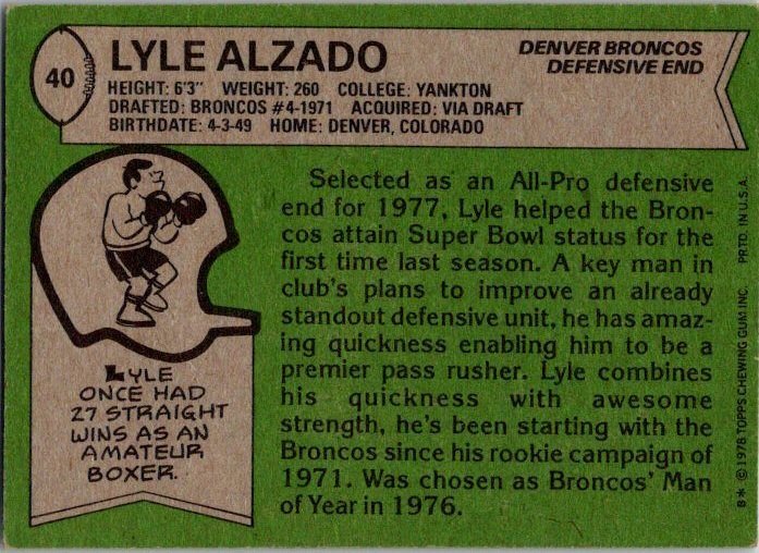 1978 Topps Football Card Lyle Alzado Denver Broncos sk7093