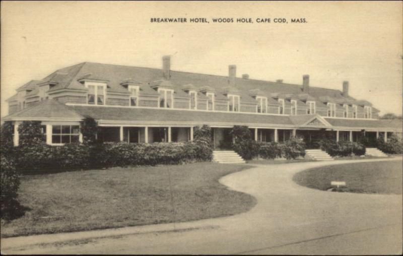 Woods Hole Cape Cod MA Breakwater Hotel c1940 Postcard