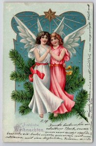 German Christmas Angels Golden Star 1904 Froliche Weihnachten Postcard G41