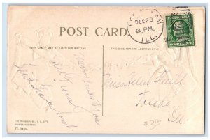 1909 Christmas Girls Dancing Garland Embossed Toledo Illinois IL Posted Postcard