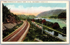 Vtg Harpers Ferry WV Baltimore & Ohio Railroad 3 Highways 1910s View Postcard