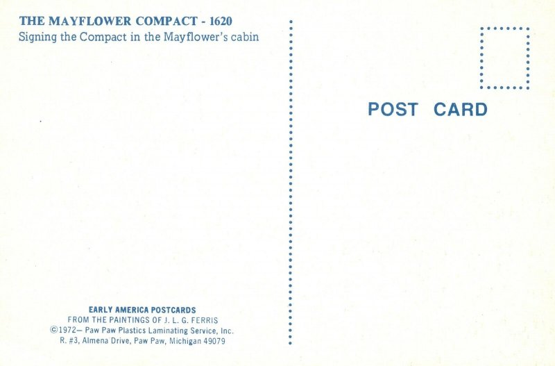 Postcard The Mayflower Compact Signing The Compact Mayflower's Cabin