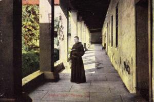 Mission Santa Barbara, California Monk with Book Vintage Postcard c1911 B22