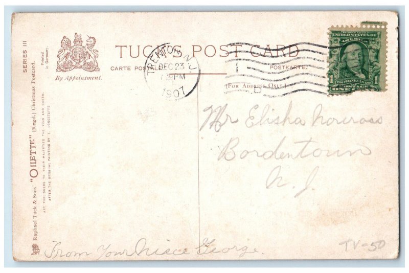 1907 A Happy Christmas Trenton New Jersey NJ Oilette Tuck Art Postcard 
