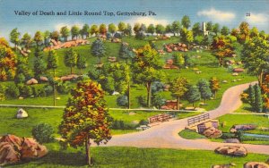 Civil War, Linen Era, Valley of Death, Round Top, Gettysburg, Pa,Old Postcard 