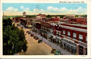 Linen Postcard Birds Eye View of Columbus, Nebraska