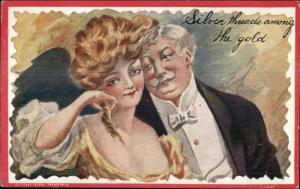 Stuffy Old Rich Guy & Beautiful Young Blonf Woman c1910 Postcard