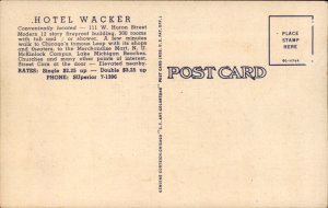 Chicago Illinois Hotel Wacker Huron Clark St c1930-50s Vintage Postcard