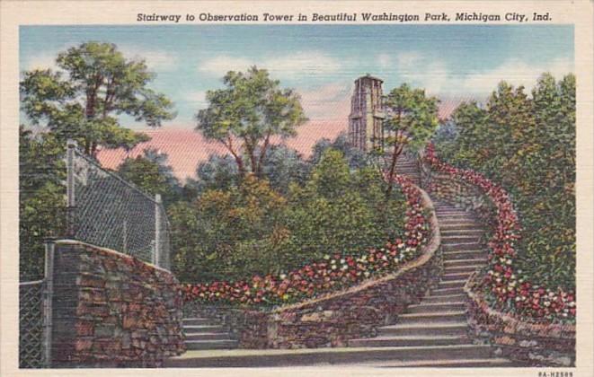 Indiana Michigan City Stairway To Observation Tower In Washington Park Curteich