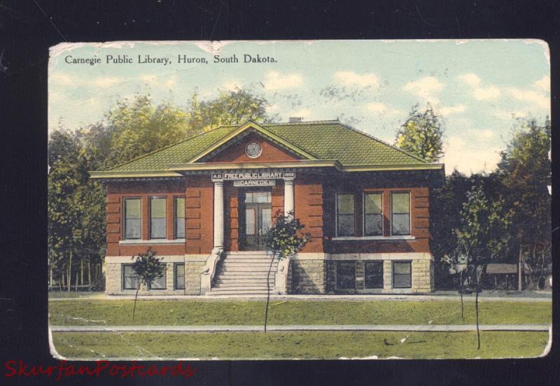 HURON SOUTH DAKOTA CARNEGIE PUBLIC LIBRARY ANTIQUE VINTAGE POSTCARD S.D.