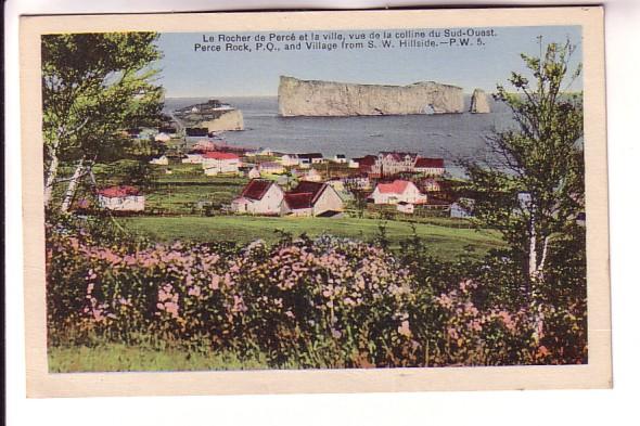 Perce Rock and Village from SW Hillside, Quebec, HV Henderson