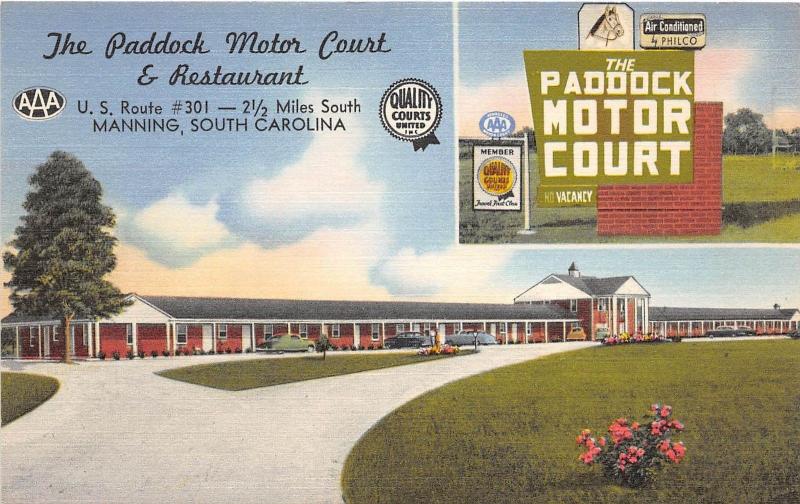 B53/ Manning South Carolina SC Postcard Linen The Paddock Motor Court Roadside