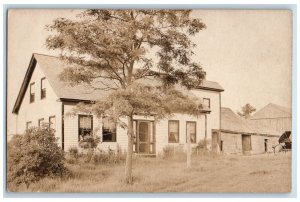 1907 Residence Barn Farm View Car Brockton MA RPPC Photo Posted Postcard 