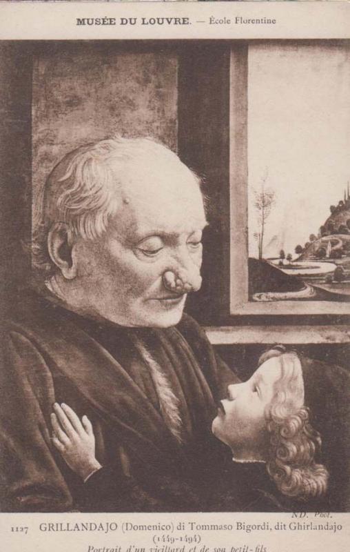 Grillandajo Tommasco Bigordi Old Man & Child Painting Antique Louvre Postcard