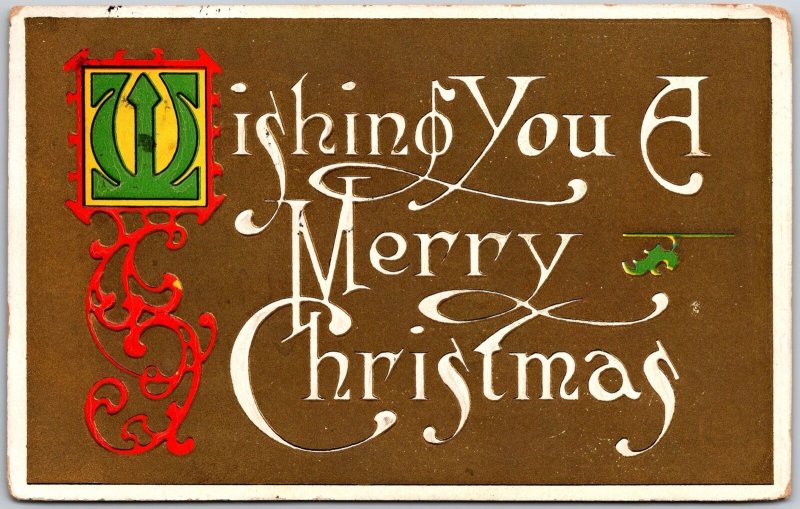 1911 Wishing You A Merry Christmas Message Greetings Card Posted Postcard