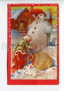 423048 NEW YEAR Snowman SANTA CLAUS Gnome Vintage postcard