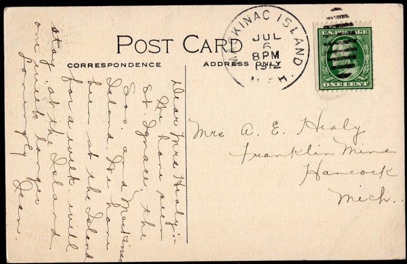 Michigan MACKINAC ISLAND Devil's Kitchen, Shore Drive pm1912 Divided Back