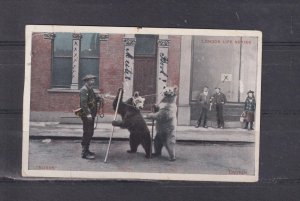 GREAT BRITAIN, LONDON, MAN WITH TRUMPET & CHAINED BEARS, 1905 ppc. used Hay, NSW