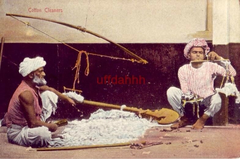 BRITISH INDIA POSTAL COTTON CLEANERS two men cleaning & weighing cotton