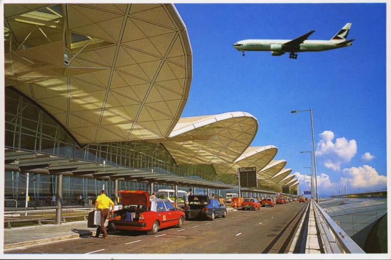 Chek Lap Kok Airport Hong Kong China Taxis Cathay Pacific Airplane Postcard D31