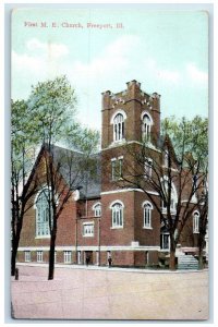 c1910 First M.E. Church Exterior Building Freeport Illinois IL Vintage Postcard
