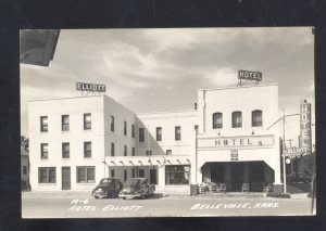 RPPC BELLEVILLE KANSAS HOTEL ELLIOT OLD CARS VINTAGE REAL PHOTO POSTCARD