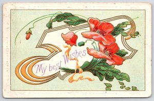 Vintage Postcard My Best Wishes Greetings Card! Watercolor Paint Flowers Floral