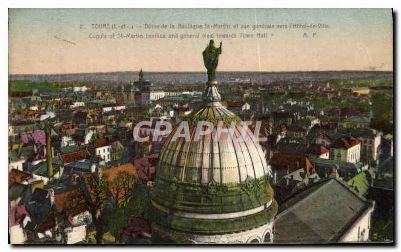 Old Postcard From Dorne Tours Basilica St. Martin And Vue Generale Towards & ...