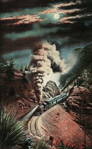 C.1910 Traveling Through Mountains By Moonlight, Rockies Vintage Postcard P136
