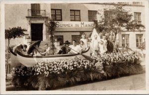 Maine Parade Float Dirigo ME Children Summer in Maine Sign RPPC Postcard H15