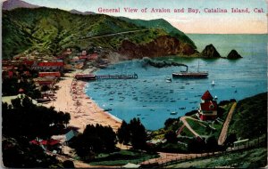 Vtg Santa Catalina Island CA General View of Avalon and Bay 1910s Postcard