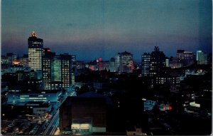 Vtg Atlanta Skyline at Night Peachtree Street Five Points Georgia GA Postcard